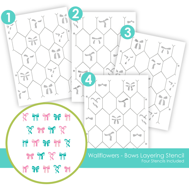 Graphic of Wallflowers - Bows Layering Stencil which creates bows for papercrafting.