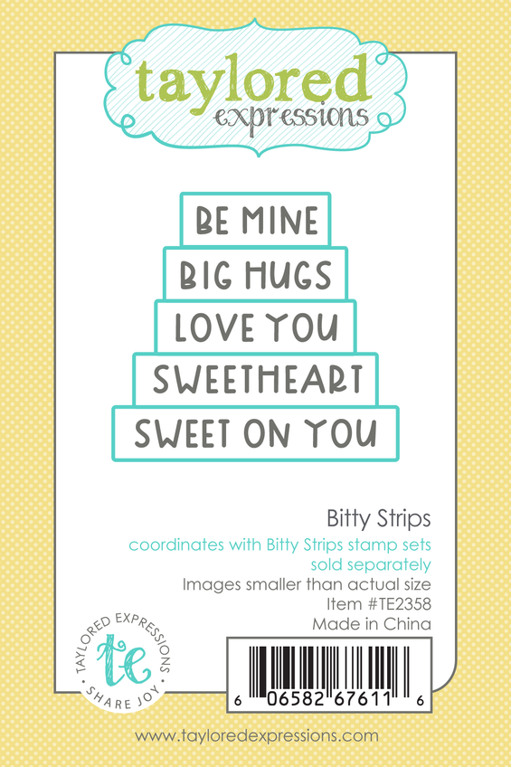 Graphic of Bitty Strips Die that is used for sentiments for papercrafting.