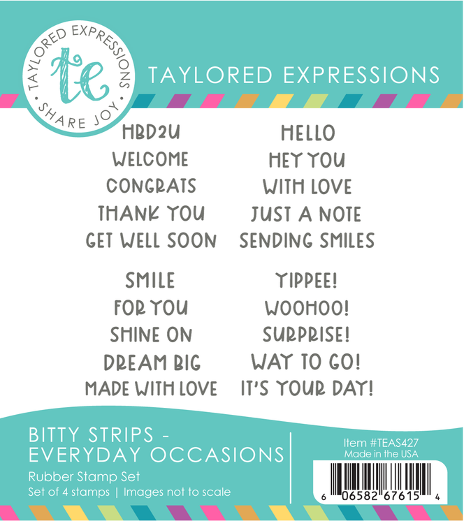 Graphic of Bitty Strips Stamp Set - Everyday Occasions which is a stamp that has sentiments for papercrafting.