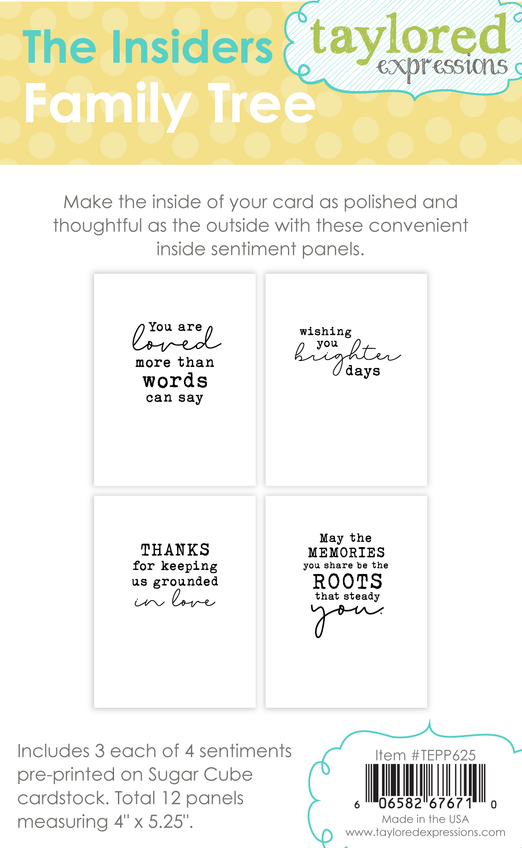 Graphic of The Insiders - Family Tree which includes sentiments for papercrafting.