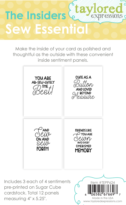 Graphic of The Insiders - Sew Essential which includes sewing sentiments on each for cardmaking.