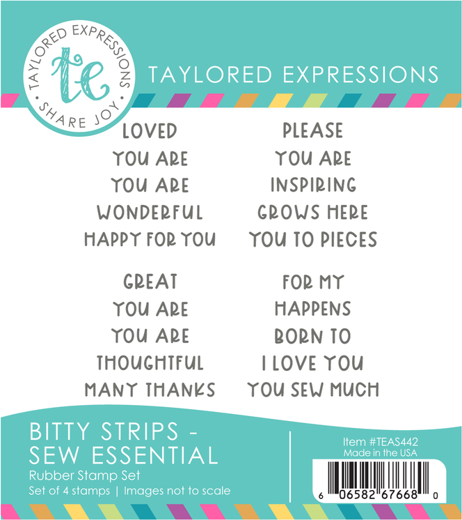 Graphic of Bitty Strips - Sew Essential rubber stamp set which is used for papercrafting.