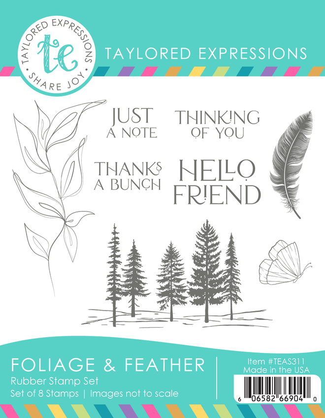 Graphic of Foliage & Feather Rubber Stamp Set which is used for papercrafting.