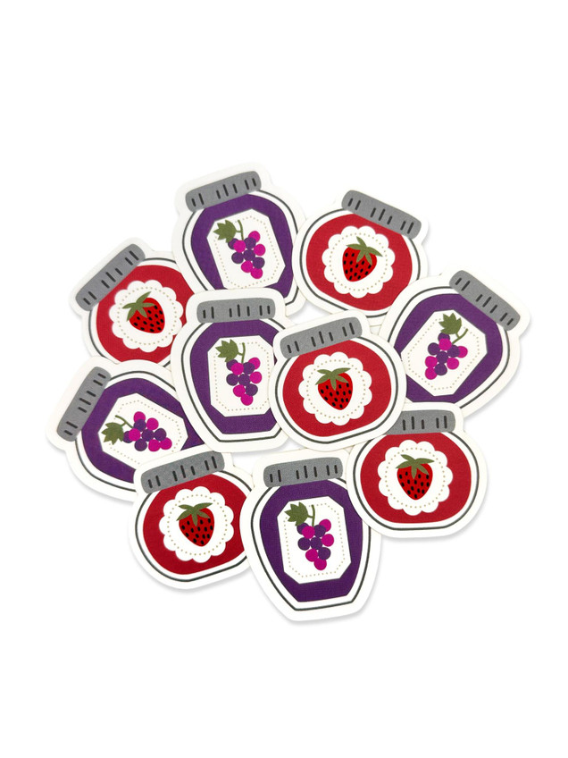 Image of different Let's Jam Envelope seals including strawberry and grape for papercrafting.