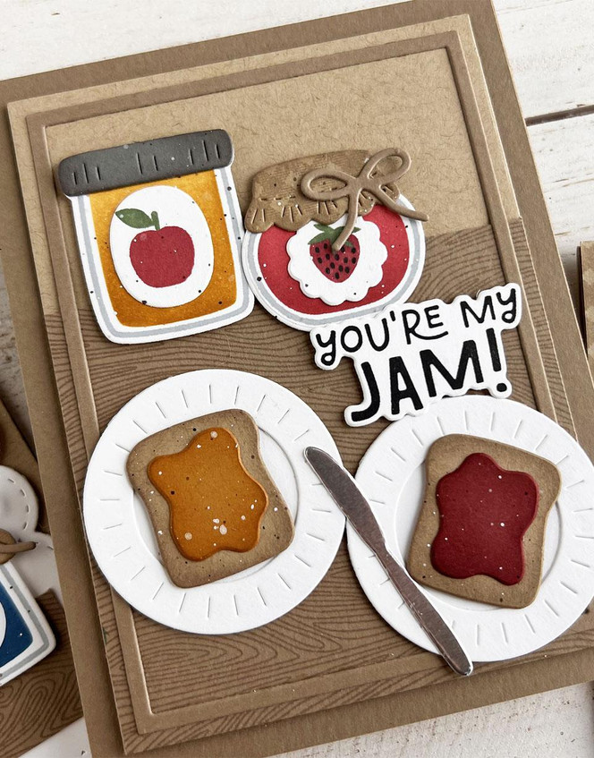 Handmade greeting card with toast on it and you're my jam sentiment on it.