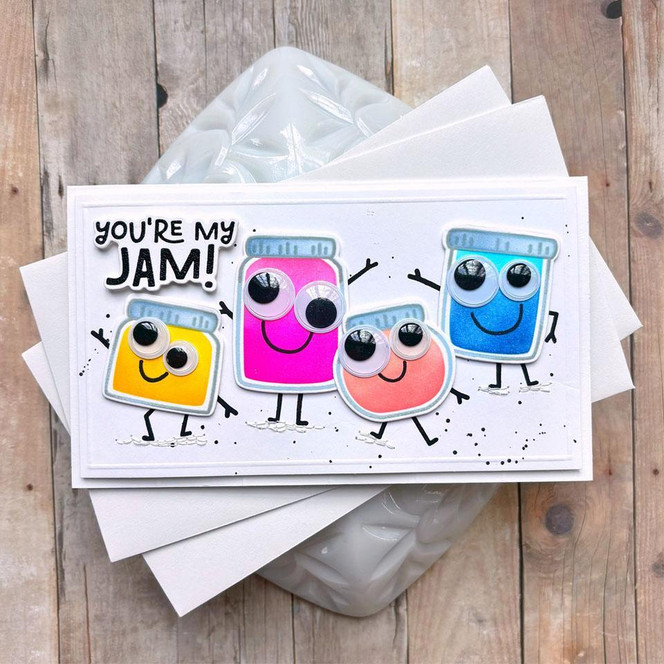 Handmade greeting card with jam on it and you're my jam sentiment on it.