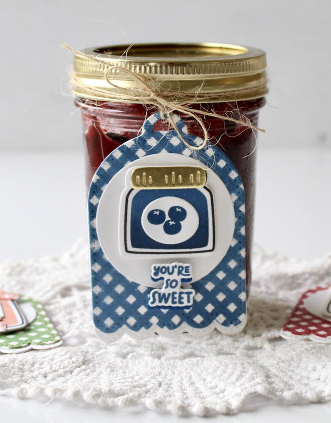 Handmade greeting tag with jam on it and you're so sweet sentiment on it.