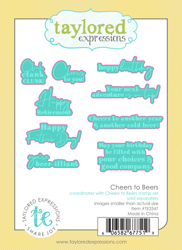 Graphic of Cheers to Beers Dies which cuts out sentiments for papercrafting.