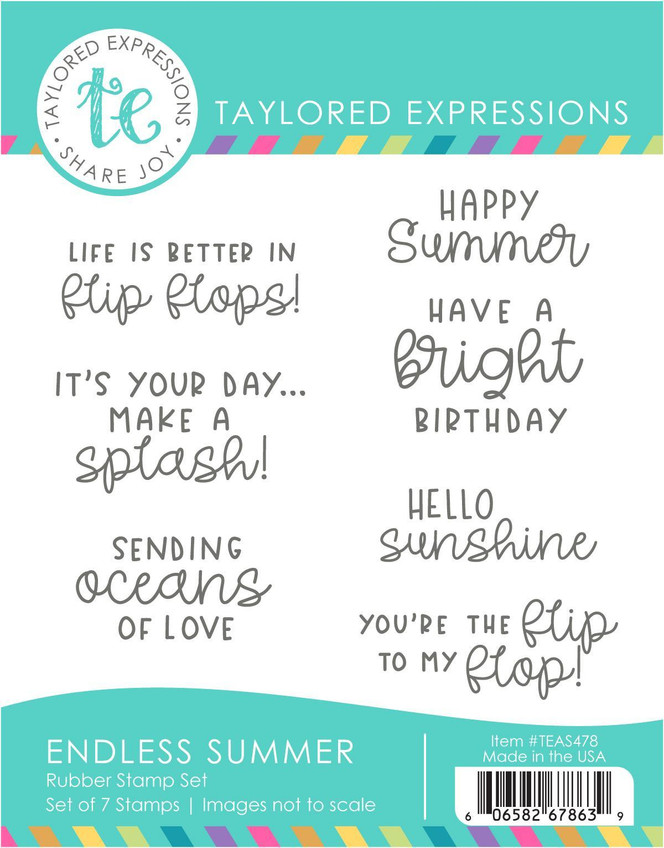 Graphic of Endless Summer Stamp Set which includes beach themed sentiments for papercrafting.