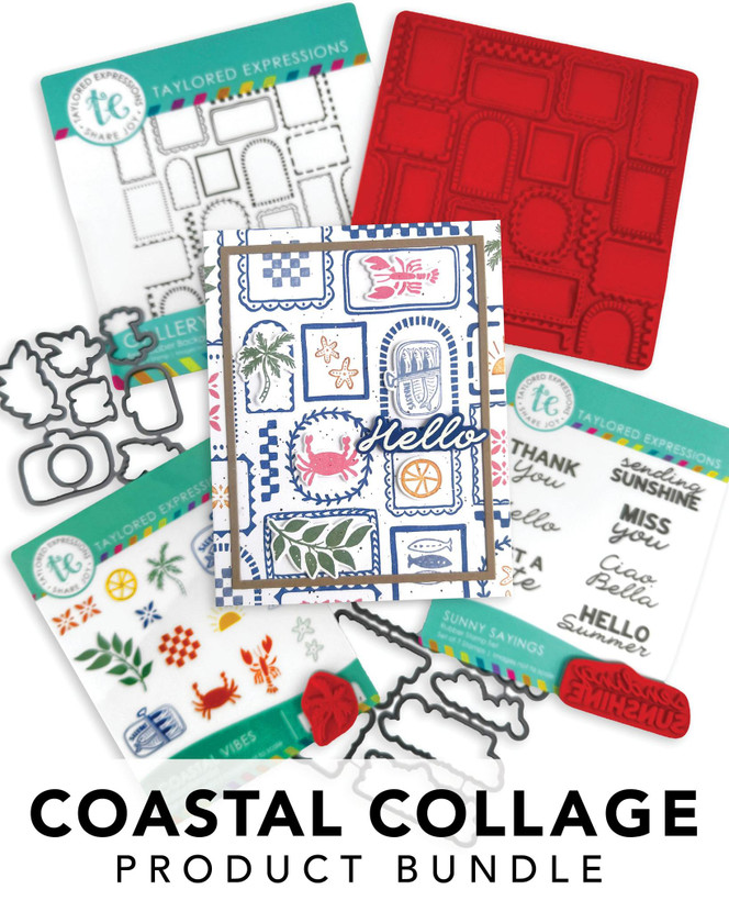 Graphic of Coastal Collage Bundle which includes summer beach themed items for papercrafting.