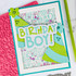 Handmade greeting card of party hats and birthday boy sentiment on it.