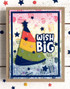 Handmade greeting card with party hat on it and wish big sentiment on it.