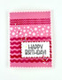 Handmade greeting card with shapes on it and happy birthday sentiment on it.