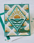 Handmade greeting card with diamond on it and waves with hello sunshine sentiment on it.
