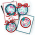 Four handmade greeting cards and ornament tags with various sentiments on each.
