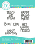 A graphic of Spooky Sayings Stamp Set which includes 6 rubber stamps for papercrafting.