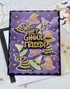 Handmade greeting card with witches hats on it and hey, ghoul friend sentiment on it.