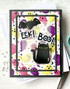 Handmade greeting card with ghosts on it, a cat, and bat with eek and boo sentiments on it.