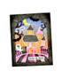 Handmade greeting card with haunted house on it and boo and trick or treat sentiments on it.