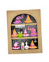 Handmade greeting card with witches hats on it and halloween decor with hey, ghoul sentiment on it.