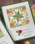 Handmade greeting card with quilt on it and sending warm wishes sentiment on it.