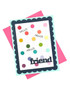 Handmade greeting card with circles on it and hello friend sentiments on it.