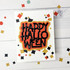 Handmade greeting card with happy halloween sentiment on it and various inverted diamond shapes on it.