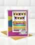 Handmade greeting card with cake on it and cheers to many more years sentiment on it.