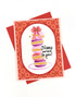 Handmade greeting card with macarons on it and happy birthday to you sentiment on it.