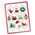 Handmade greeting card with Christmas trinkets on it and season's greetings sentiment on it.