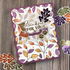 Handmade fall greeting card featuring a gold foiled For You sentiment surrounded by colorful autumn leaves in orange, purple, and burgundy.