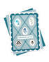 Handmade thank you card featuring turquoise cardstock, metallic silver foiled botanical medallions, decorative diamond shapes, and a Thanks sentiment.