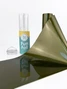 Taylored Expressions TE Fun Foil - Sweet Basil featuring a shiny olive green metallic foil sheet unrolled beside its teal storage tube.