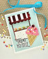 Handmade greeting card with icecream shop on it and treat yo self sentiment on it.