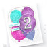 Handmade greeting card with balloons on it and look who's turning 2 sentiments on it.