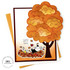 Handmade greeting card of bird and dog in fall leaves with happy fall sentiment on it.