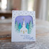 Handmade greeting card with a church on it and all is calm all is bright sentiment on it.