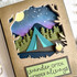 Handmade greeting card with tent and trees on it and wander often. Wonder always sentiment on it.