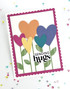 Handmade greeting card with heart flowers on it and sending hugs sentiment on it.