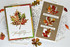 Two handmade greeting cards with fall leaves on them, one with happy thanksgiving sentiment on it and the other with happy thanksgiving to you and yours sentiment on it.