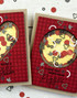 Two handmade greeting cards with pizzas on each and pizza sentiments on both.
