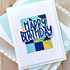 Handmade greeting card with pierced grid and happy birthday sentiment on it with cardstock in background. Handmade greeting card with pierced grid and happy birthday sentiment on it with cardstock in background.