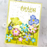 Handmade greeting card with flowers on it and thinking of you sentiment on it.