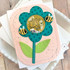 Handmade greeting card with flower on it and two bumble bees with miss your face sentiment on it.