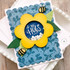 Handmade greeting card with flower on it and bumble bees with big hugs sentiment on it.