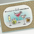 Handmade greeting card with drinks on it and it's wine-o-clock somewhere sentiment on it.