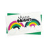 Handmade greeting card with two rainbows and flowers with shine bright sentiment and cardstock in background.