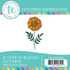 Graphic of a year in bloom stamp - October which stamps a marigold for papercrafting.
