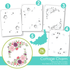 Graphic of a four layered stencil for creating a floral design called Cottage Charm, along with a steel die set to cut the stencil out for papercrafting.