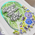 Handmade greeting card with floral oval on it and wishing you a wonderful day sentiment on it.